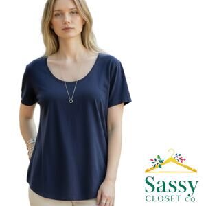 Lilly Pulitzer Deep Blue Pima Cotton Scoop Neck Tee Women’s Large EUC